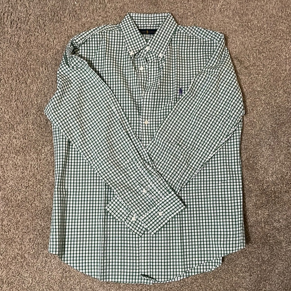 Ralph Lauren Long Sleeve Button-Down in Green-White Plaid